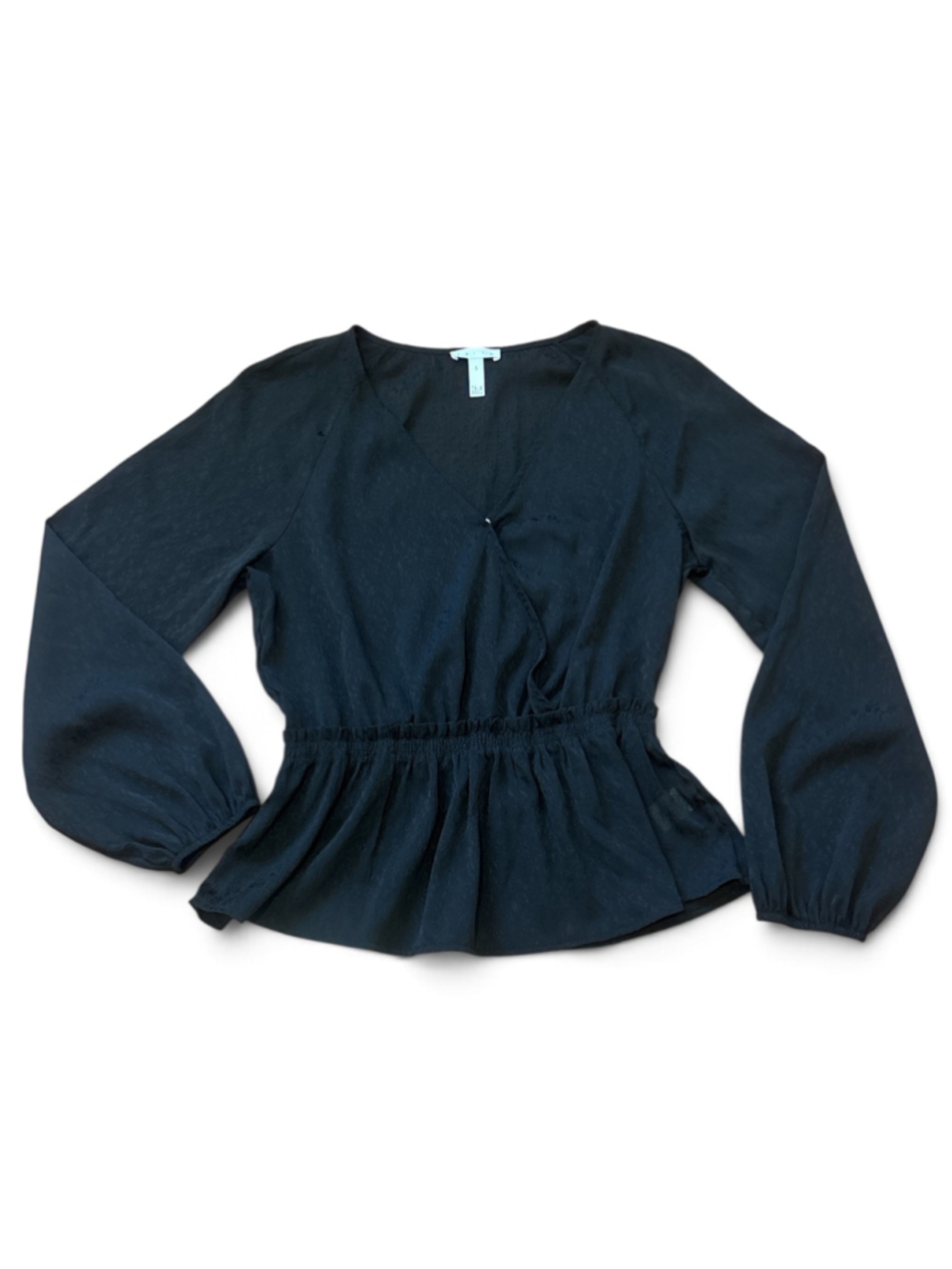 Leith Black Long Sleeve V-Neck Peplum Blouse Size S